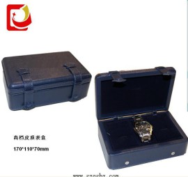 精致手表盒 订做蓝色皮料手表盒 订做仿皮革包装盒 高档手表盒